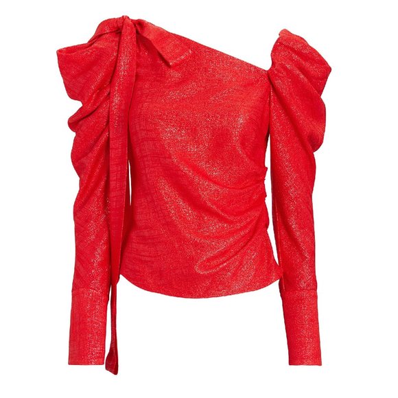 💎🔥 HELLESSY Gia Asymmetric Lamé Blouse - Picture 2 of 14